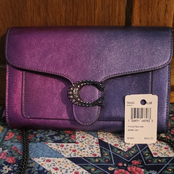 Coach Tabby Metalic Purple Ombre Clutch w/Chain Crossbody Strap NWT - Picture 3 of 11